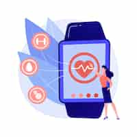 Gratis vector hartslag op smartwatch. draagbare pulse tracker. polsklok, horloge met touchscreen, zorgapp. fitness assistent. gadget voor training. vector geïsoleerde concept metafoor illustratie.