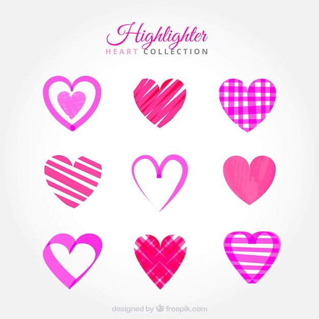 Gratis vector hearts getekend met markeerstift