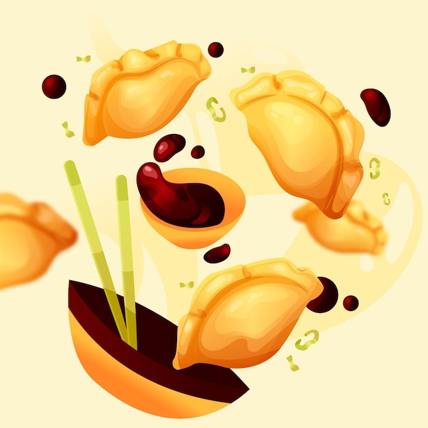 Gratis vector heerlijk plat ontwerp gyozas-eten