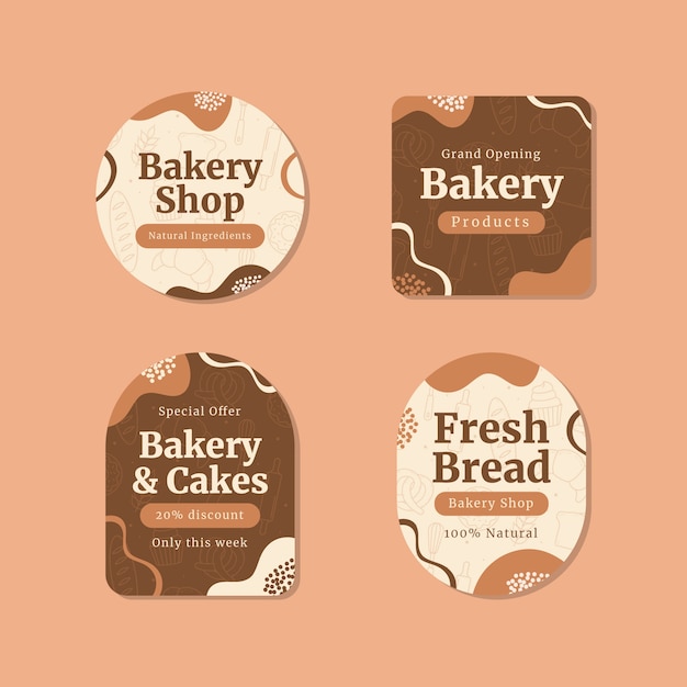 Gratis vector heerlijke bakkerijproducten etiketten sjabloon