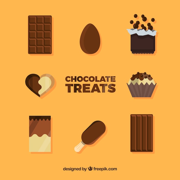 Gratis vector heerlijke chocoladestukken en bonbonsinzameling