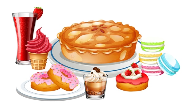 Gratis vector heerlijke desserts tekenfilm set