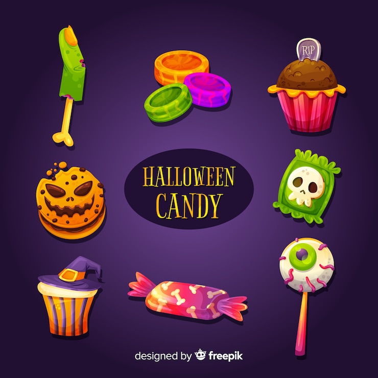Gratis Vector heerlijke halloween snoep set