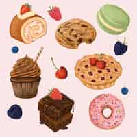 Gratis vector heerlijke handgeschilderde desserts vector set