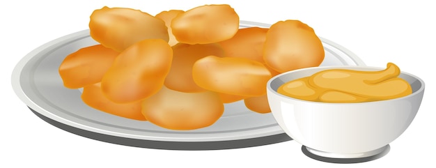 Gratis vector heerlijke kippennuggets met dipsaus