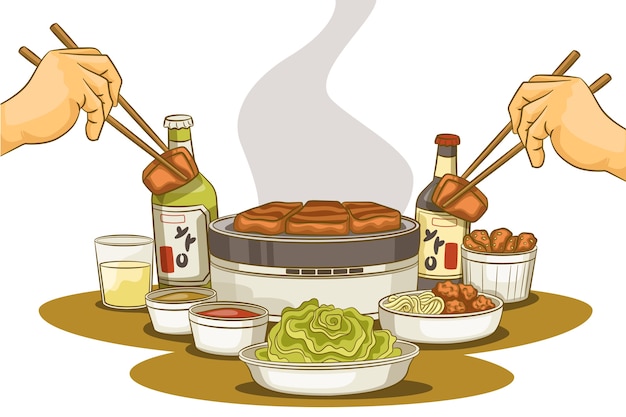 Gratis vector heerlijke koreaanse bbq-illustratie