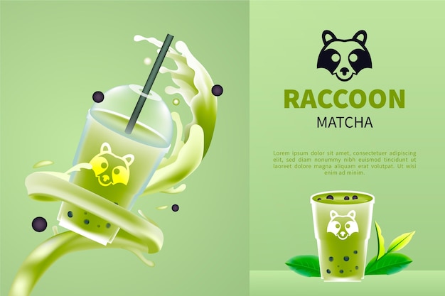 Heerlijke realistische matcha-thee in plastic bekeradvertentie