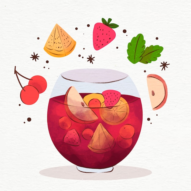 Gratis vector heerlijke verfrissende sangria-drank geïllustreerd