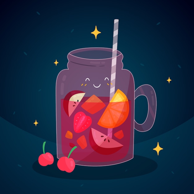 Gratis vector heerlijke verfrissende sangria-drank geïllustreerd