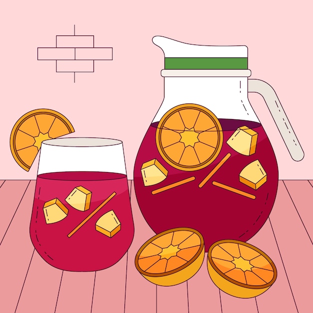 Gratis vector heerlijke verfrissende sangria-drank geïllustreerd