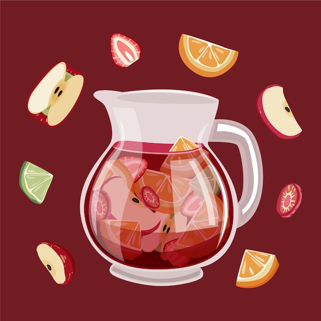 Gratis vector heerlijke verfrissende sangria-drank geïllustreerd