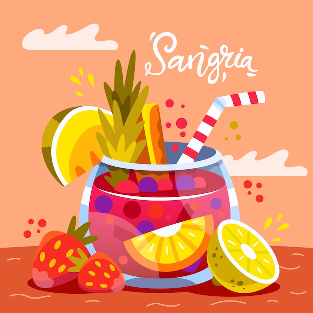 Gratis vector heerlijke verfrissende sangria-drank geïllustreerd