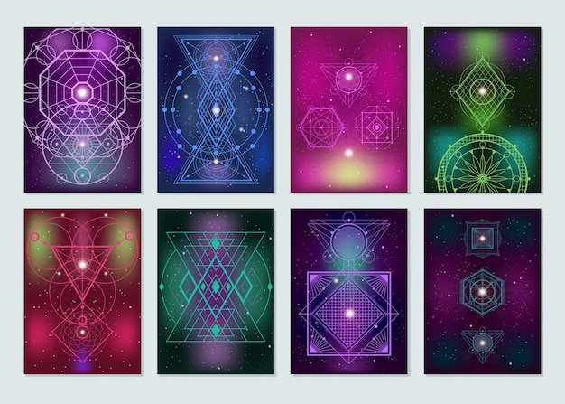Gratis vector heilige geometrie kleurrijke banners collection