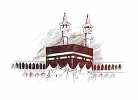 Gratis vector heilige kaaba in mekka saoedi-arabië hand getrokken schets vectorillustratie