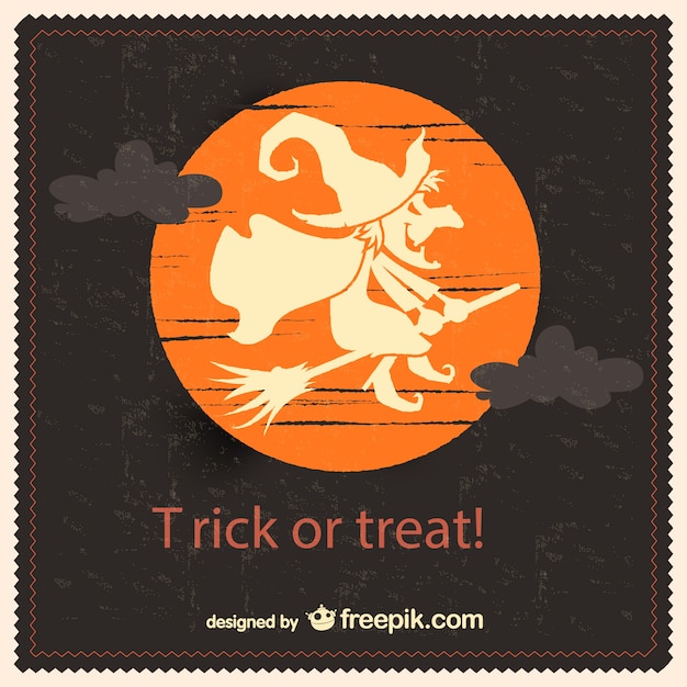 Gratis vector heks op de maan silhouet van halloween