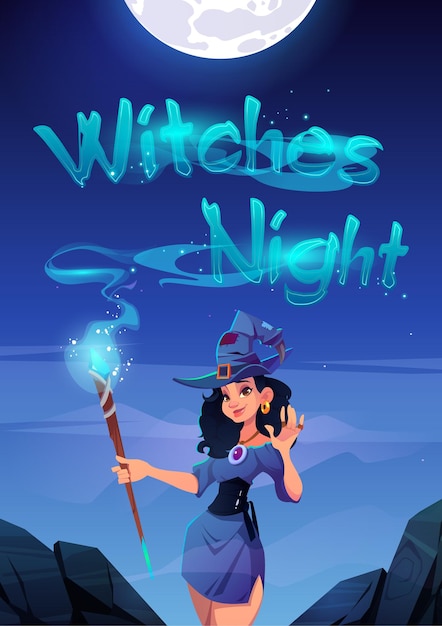 Heksen nacht cartoon poster voor halloween party