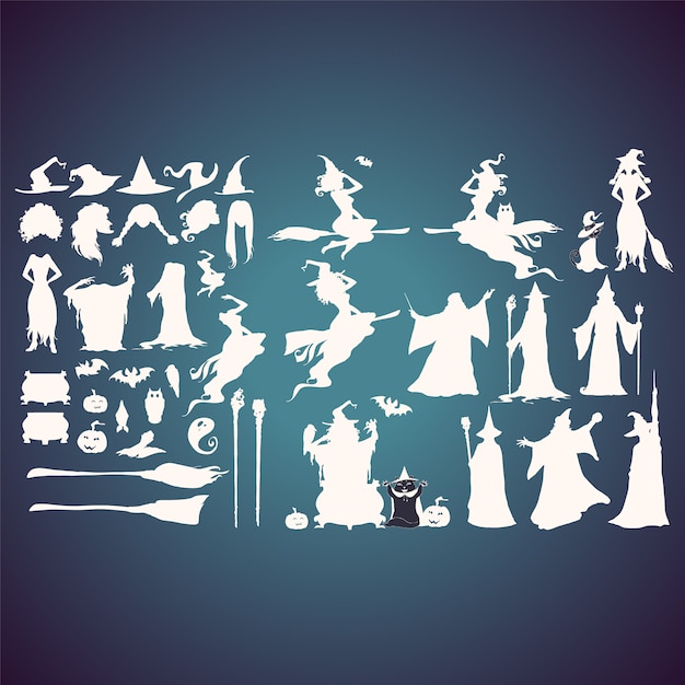 Gratis vector heksen silhouetten collectie