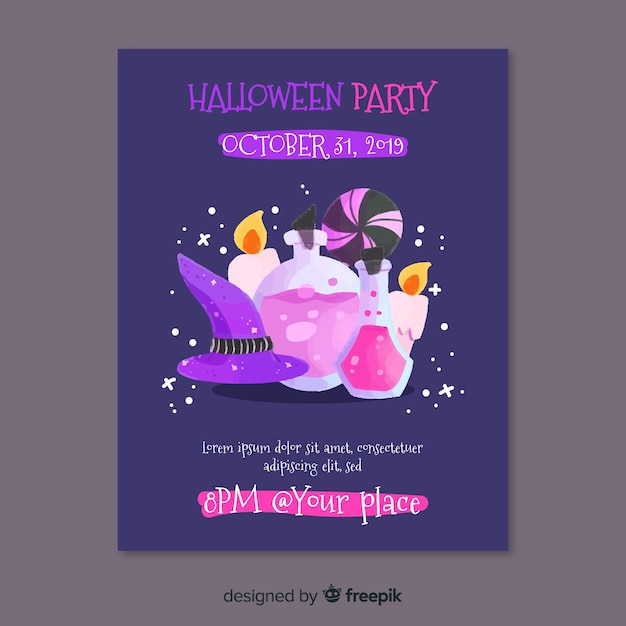 Hekserij elementen halloween partij flyer