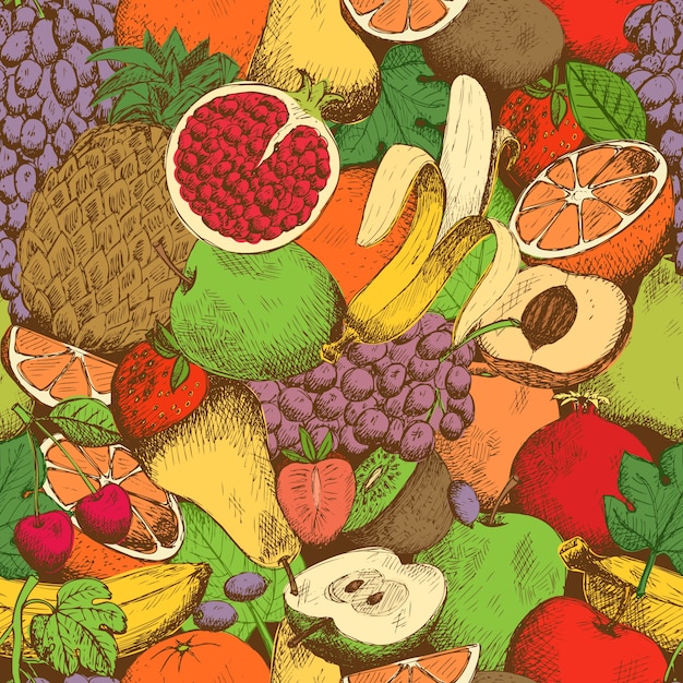 Gratis vector helder sappig vers fruit naadloos patroon