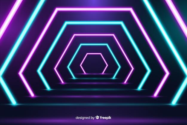 Gratis vector heldere geometrische neonlichtenachtergrond