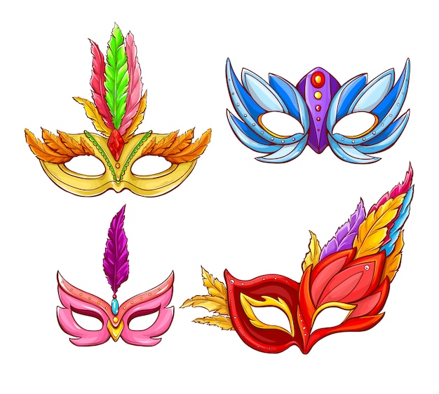 Gratis vector heldere gezichtsmaskers voor venetiaanse carnaval