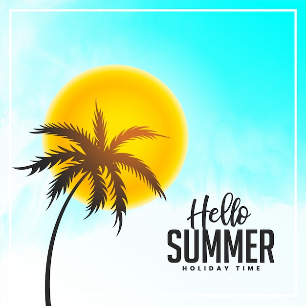 Heldere hello zomerpalm en zonachtergrond