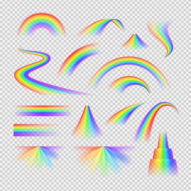 Heldere regenboog spectrum realistische transparante set geïsoleerd