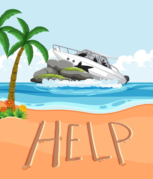Help aanmelden op onbewoond eiland met crash van speedboot op rotsachtig eiland