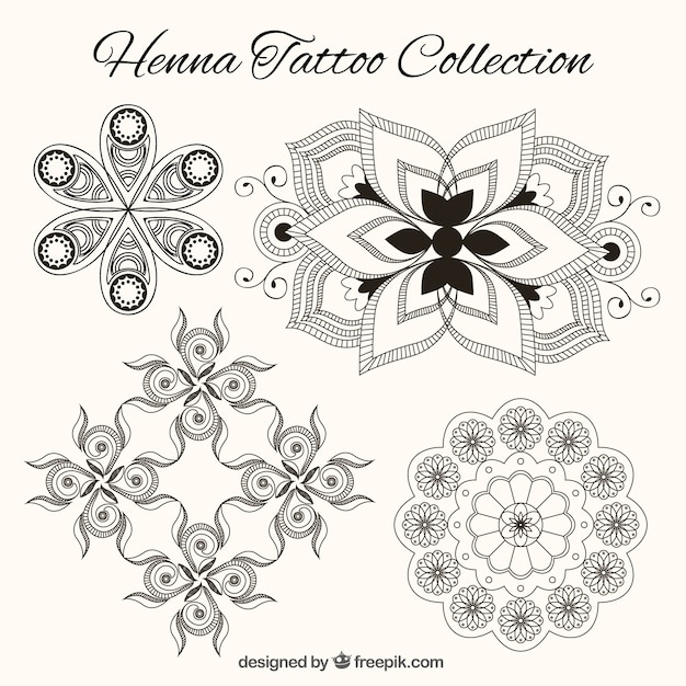 Gratis vector henna tattoo collectie in zwart-wit