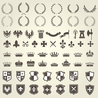 Heraldiekit met ridderblazers en wapenelementen - middeleeuwse heraldische emblemen