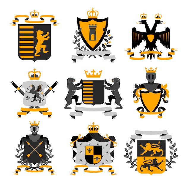 Gratis vector heraldisch wapen familiewapen en schildenemblemen