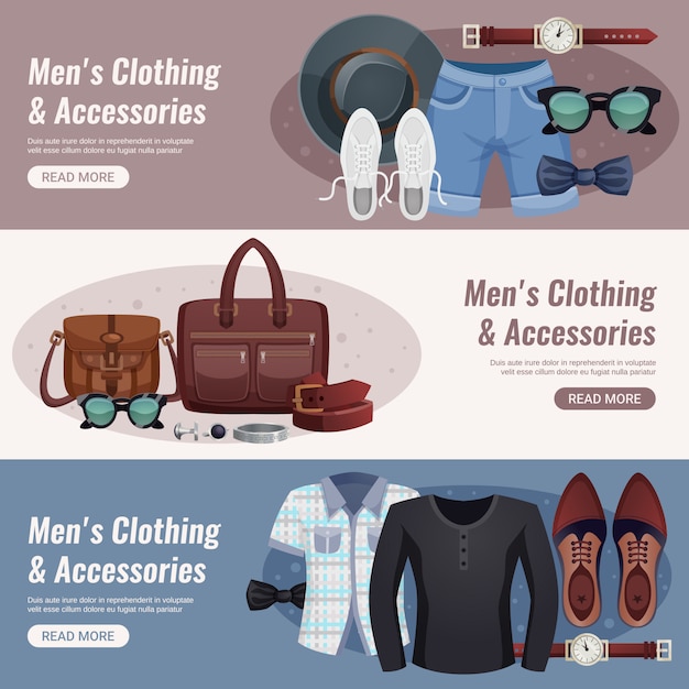 Gratis vector heren accessoires horizontale banner set