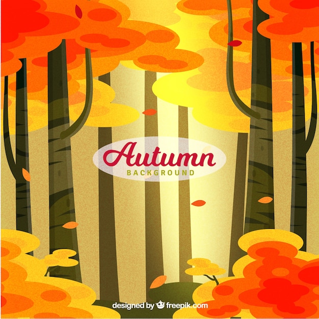 Gratis vector herfst achtergrond met bos ontwerp