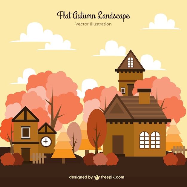 Gratis vector herfst achtergrond met huizen