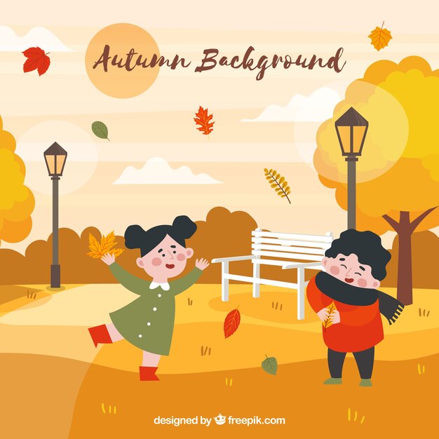 Herfst achtergrond met kinderen in het park