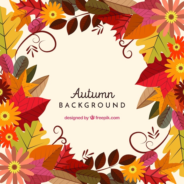 Gratis vector herfst achtergrond met kleurrijke bladeren