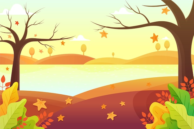 Gratis vector herfst achtergrond met landschap en bomen