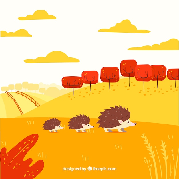 Gratis vector herfst achtergrond met landschap