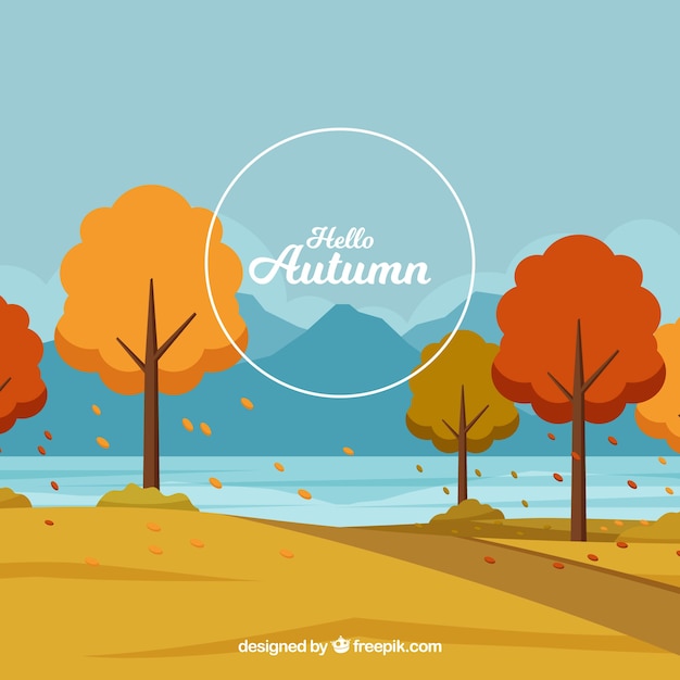 Gratis vector herfst achtergrond met park en bomen