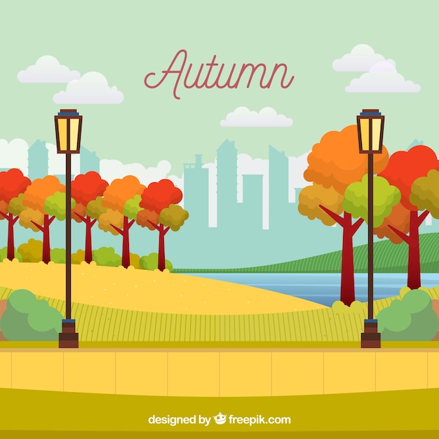 Gratis vector herfst achtergrond met park