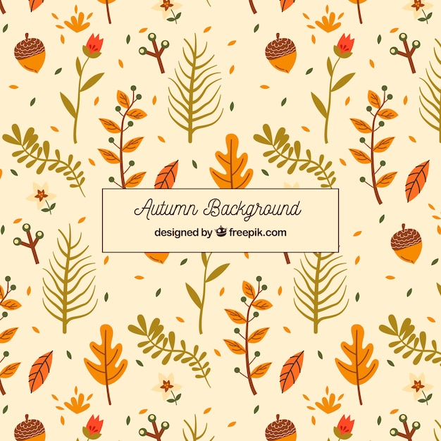 Gratis vector herfst achtergrond met platte bladeren