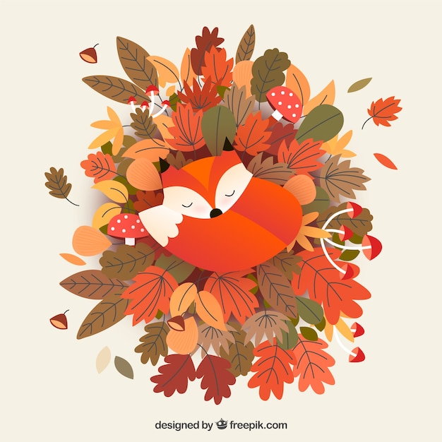 Gratis vector herfst achtergrond met schattige fox