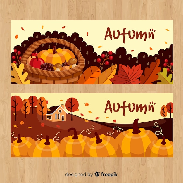 Herfst banners instellen met pompoenen