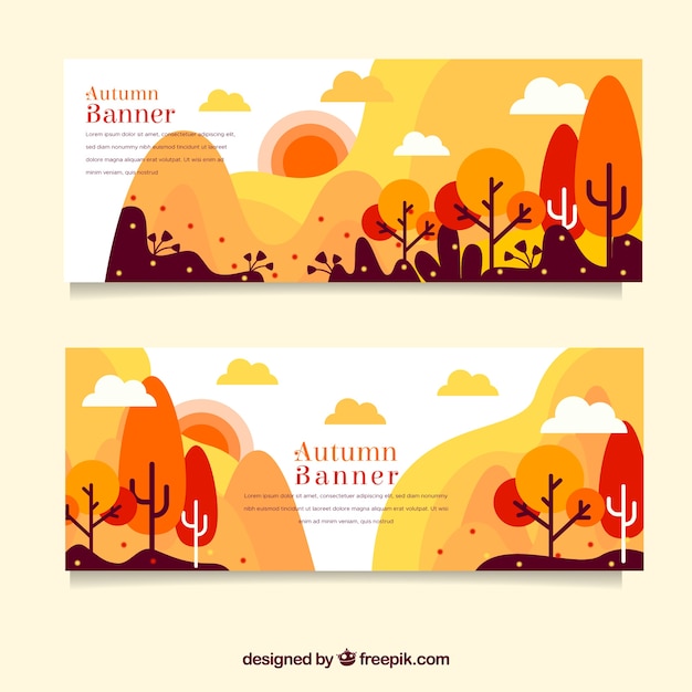 Gratis vector herfst banners met kleurrijke bomen