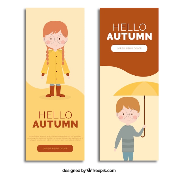 Gratis vector herfst banners met schattige kinderen