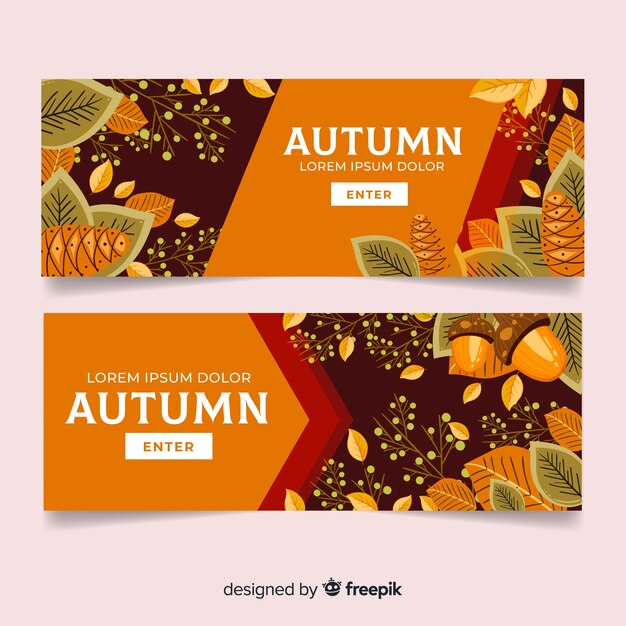 Gratis vector herfst banners sjabloon hand getrokken ontwerp