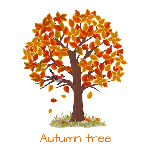 Gratis vector herfst boom. natuur boom, seizoen herfst en tak plant, vector illustratie