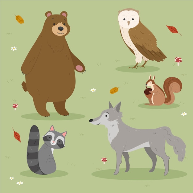 Gratis vector herfst bos dieren tekenen ontwerp