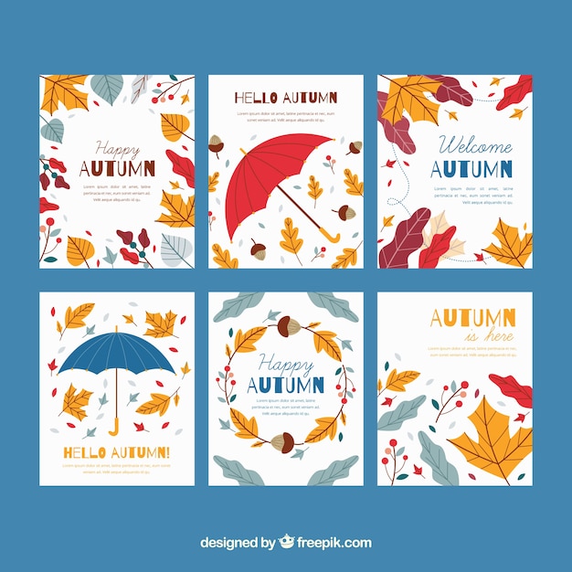 Gratis vector herfst kaarten collectie met bladeren