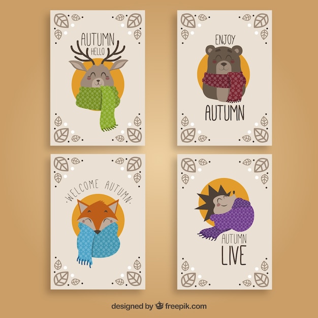 Gratis vector herfst kaartencollectie met mooie dieren